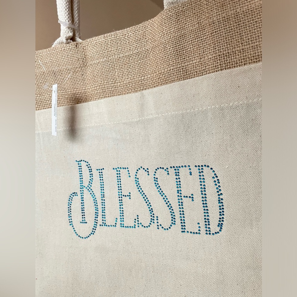 BLESSED Tote Bag - Blue Rhinestones